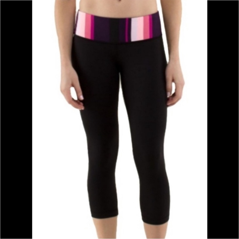 Lululemon Athletica Black Leggings with Multicolor Stripe Waistband Women’s 6